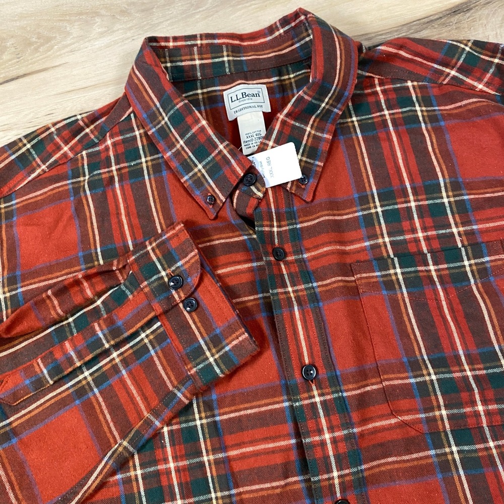 LL Bean Flannel Shirt Mens XXXL Scotch Plaid Cotton Traditional Fit Red Heritage